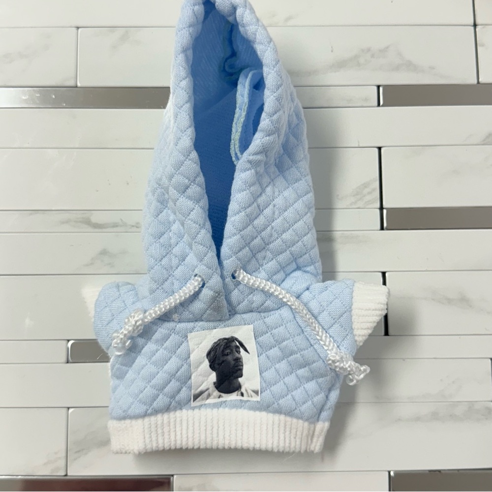 Labubu clothes light  Blue Quilted Tupac Hoodie. New